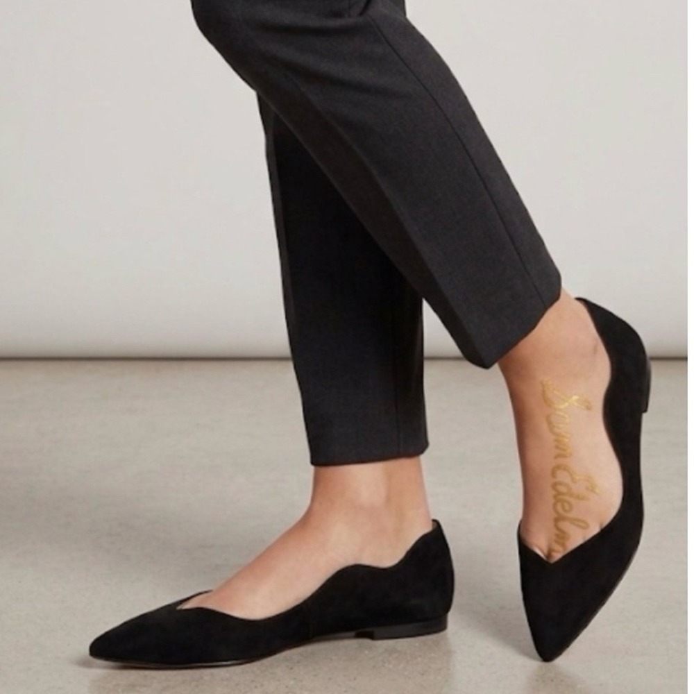 Sam Edelman Rosalie Ballet Flats Womens 8.5 Black Suede Pointed Scalloped